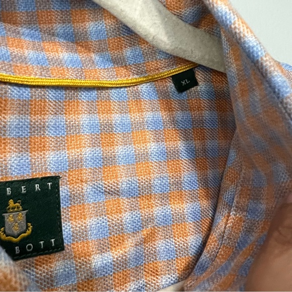 Robert Talbott Dress Shirt Mens XL Orange Blue Plaid Button Up 17-17.5 32/33 - Picture 6 of 12